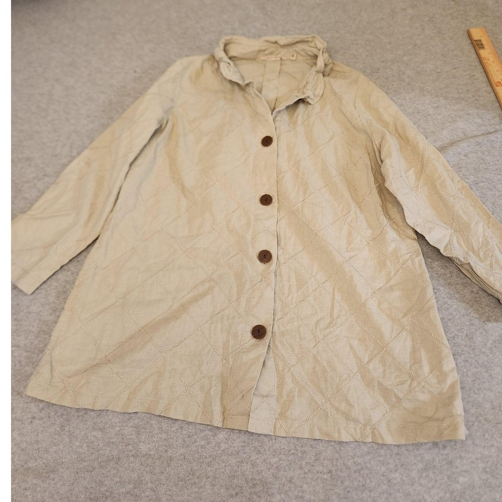 Soft Surroundings Jacket Womens XL Beige Linen Cotton Quilted Button Front